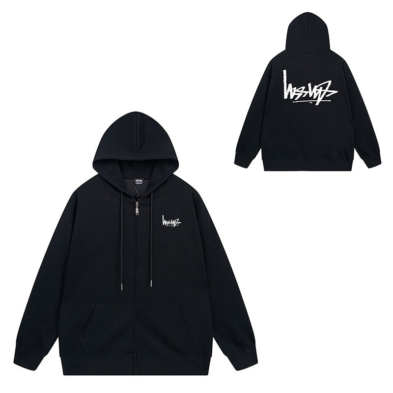Stussy Graphic Zip Up Hoodie Letter Streetwear Casual Pullover Jacket