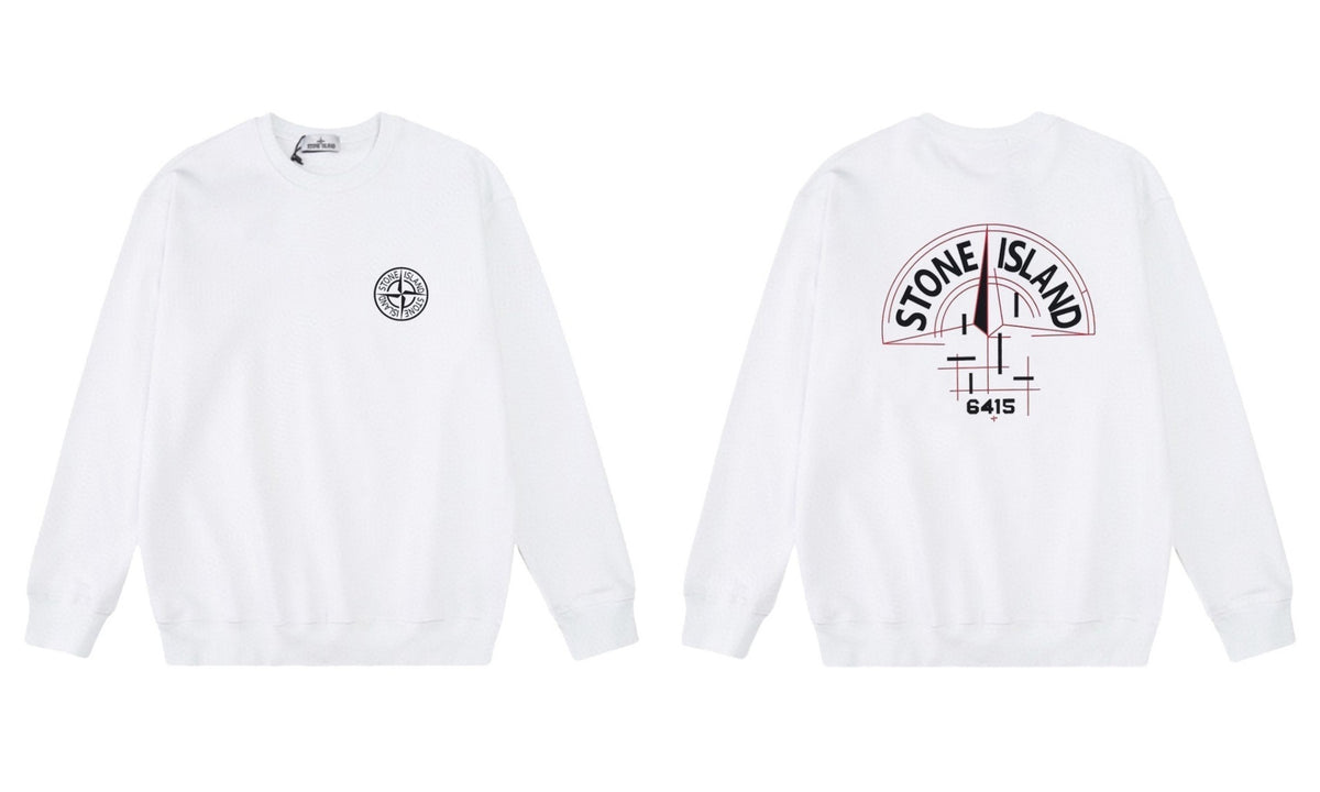 Stone Island Compass Print Crewneck Sweatshirt Men Autumn Pullover