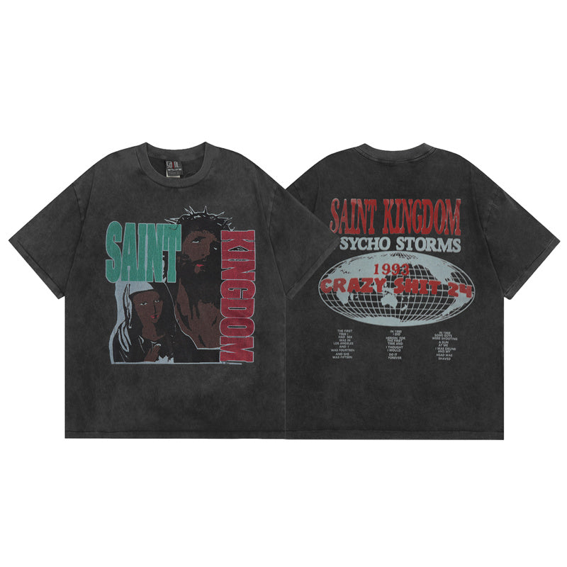 Saint Michael Vintage Washed Distressed Hole Loose Streetwear T-Shirt
