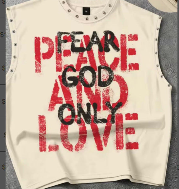 Vintage Multi Graphic Rivet Sleeveless Crop Tank Top