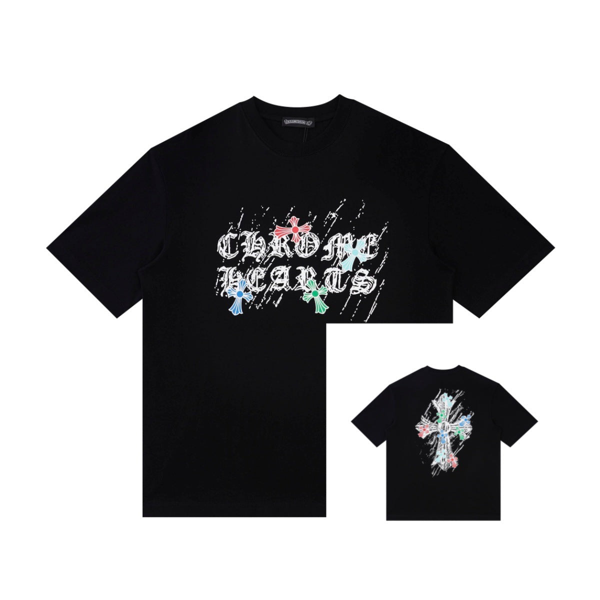 Chrome Hearts Color Sanskrit Cross Horseshoe Print Short Tee Unisex