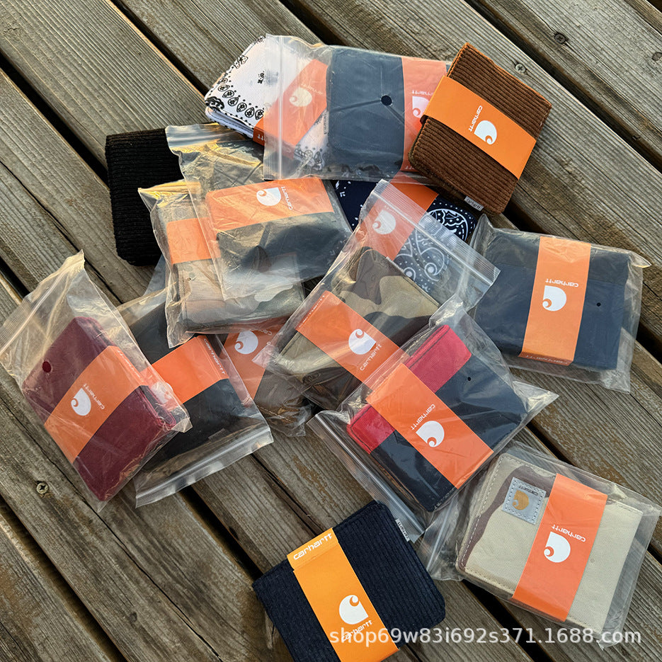 Carhartt Patch Logo Bifold Wallet Canvas Corduroy Paisley Card Holder