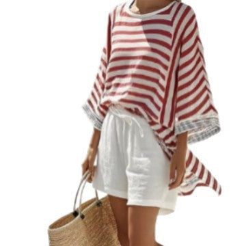 Boho Striped Batwing Beach Two Piece Short Set
