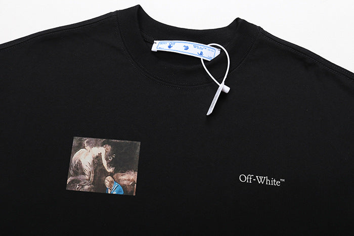 Tape Arrow Graphic Print Streetwear Crew Neck Short Sleeve T Shirt
