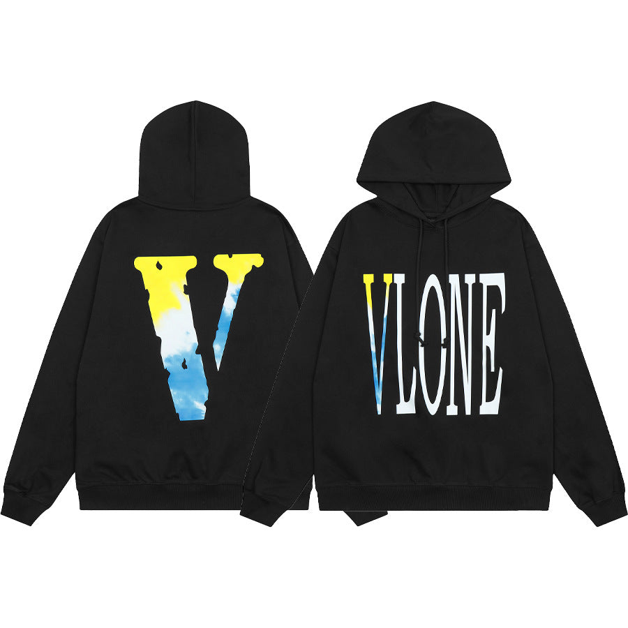 Vlone Multi Pattern Big V Graphic Oversized Hoodie Streetwear Unisex