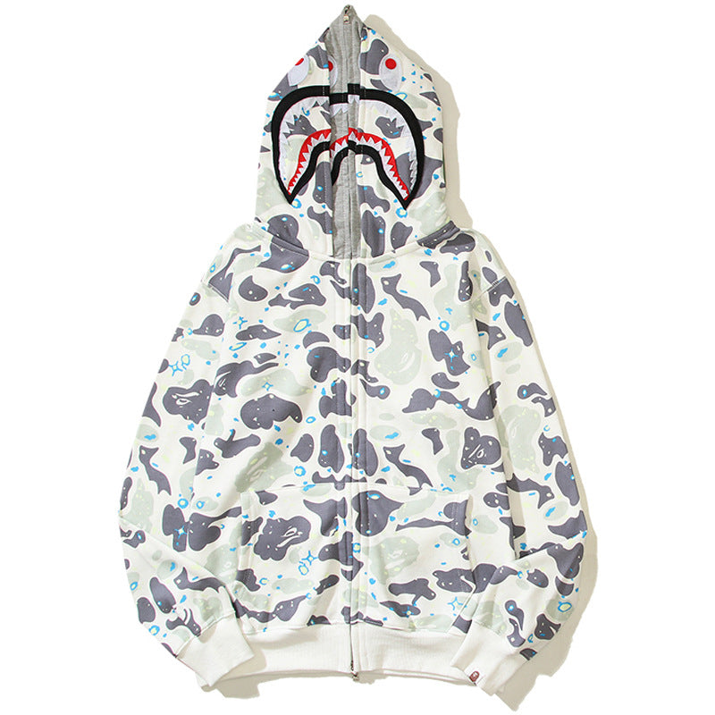 BAPE Shark Camo Print Full Zip Streetwear Hoodie Unisex