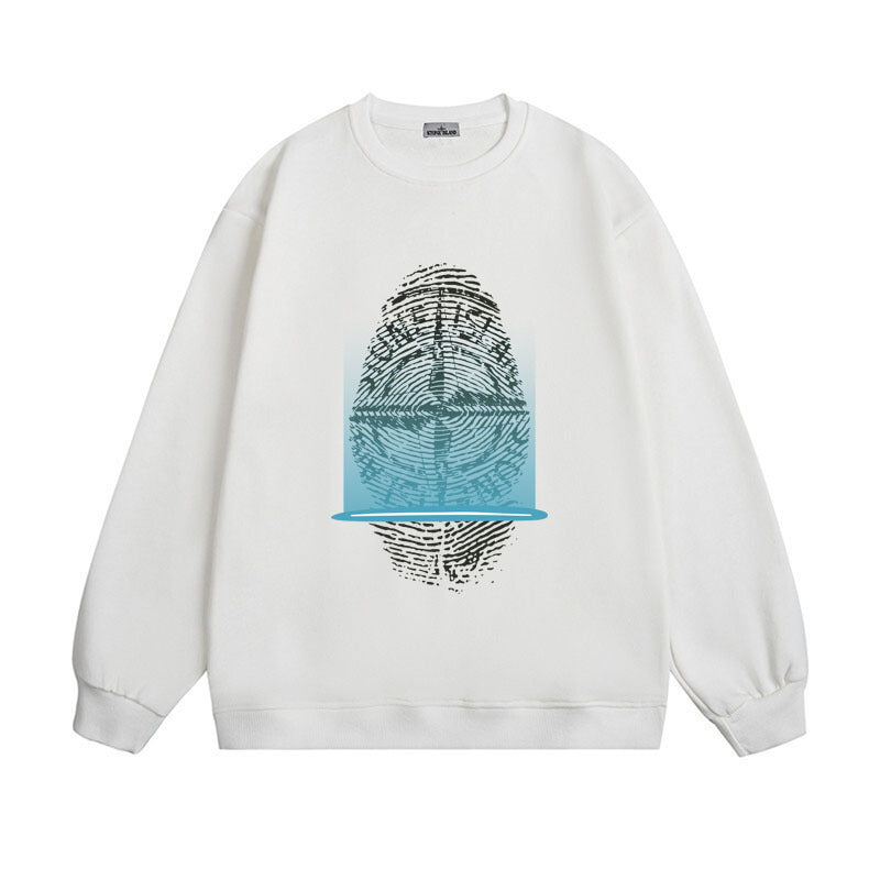Stone Island Compass Print Crewneck Sweatshirt Men Winter Fleece Top