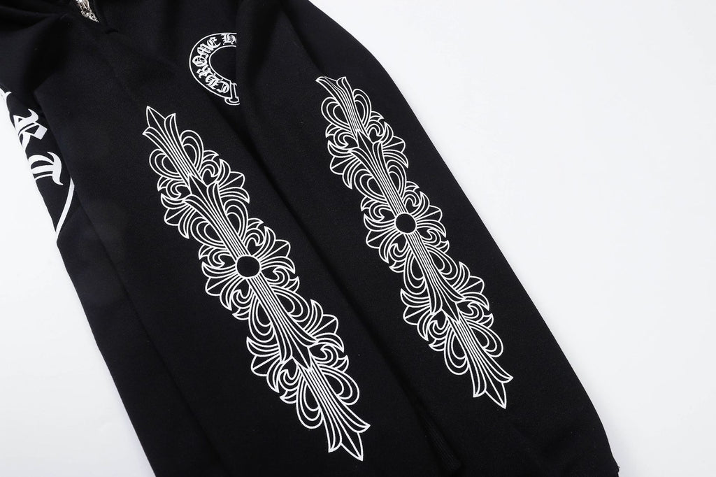 Chrome Hearts Scroll Cross Zip Up Hoodie Classic Street Hooded Jacket