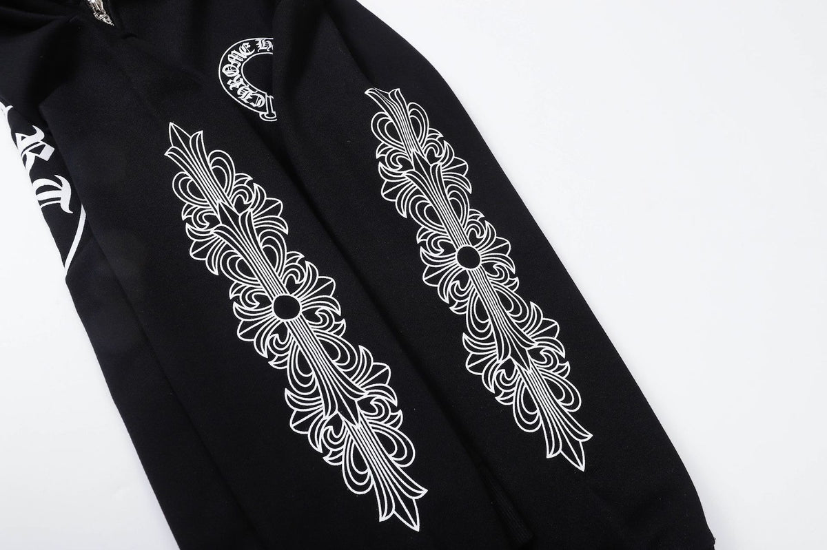 Chrome Hearts Scroll Cross Zip Up Hoodie Classic Street Hooded Jacket