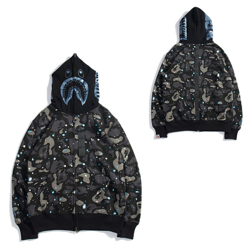 BAPE Shark Camo Print Full Zip Embroidery Streetwear Hoodie Unisex