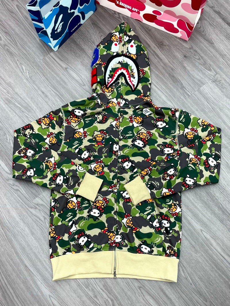 BAPE Shark Camo Print Full Zip Embroidery Streetwear Hoodie Unisex