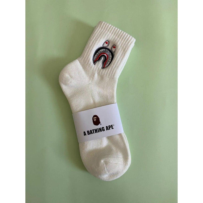 BAPE Ape Head Shark Embroidered Ribbed Crew Socks