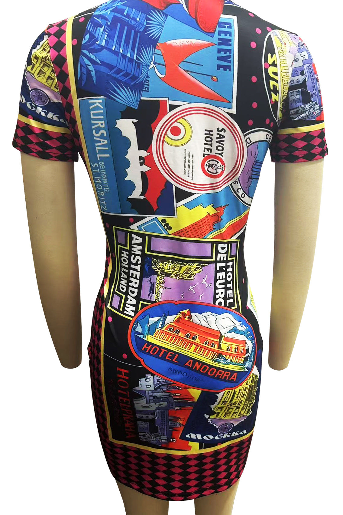Versus Versace Travel Souvenir Collage Print Bodycon Mini Dress Women