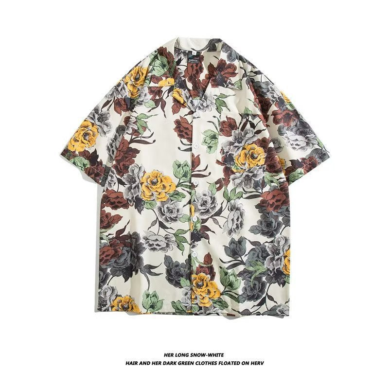 Unisex Vintage Camp Collar Tropical Floral Loose Beach Vacation Shirt 1301-1341