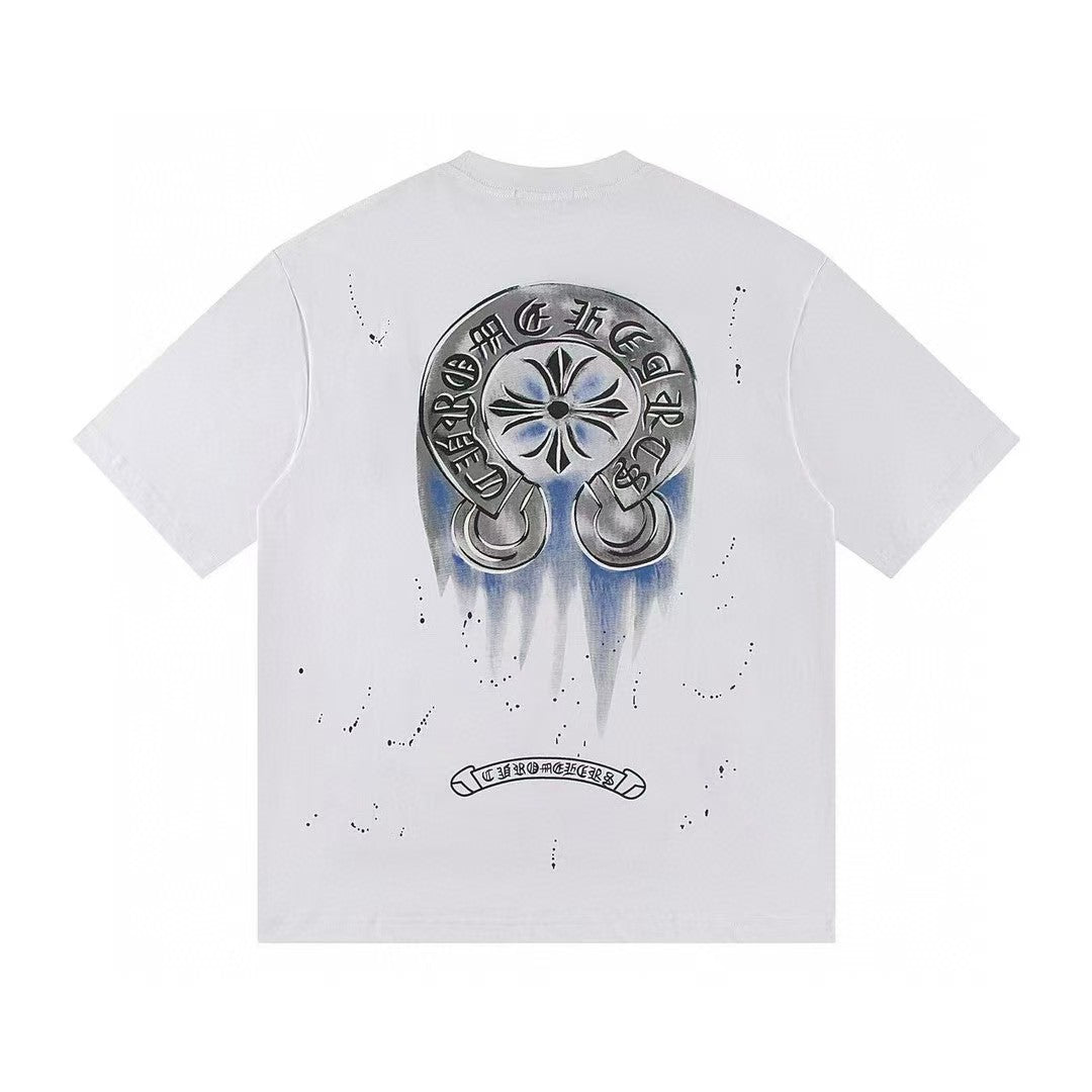 Chrome Hearts Color Sanskrit Cross Print Short Tee Unisex Y2K