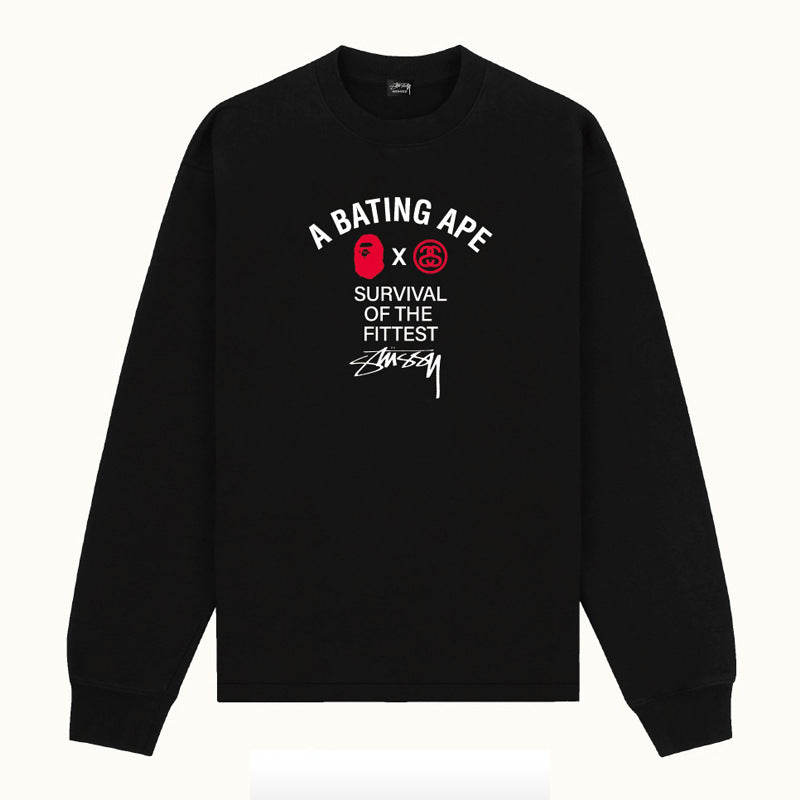 Bape Multi‑Ape‑Head Graphic Oversized Long Sleeve Tee Streetwear