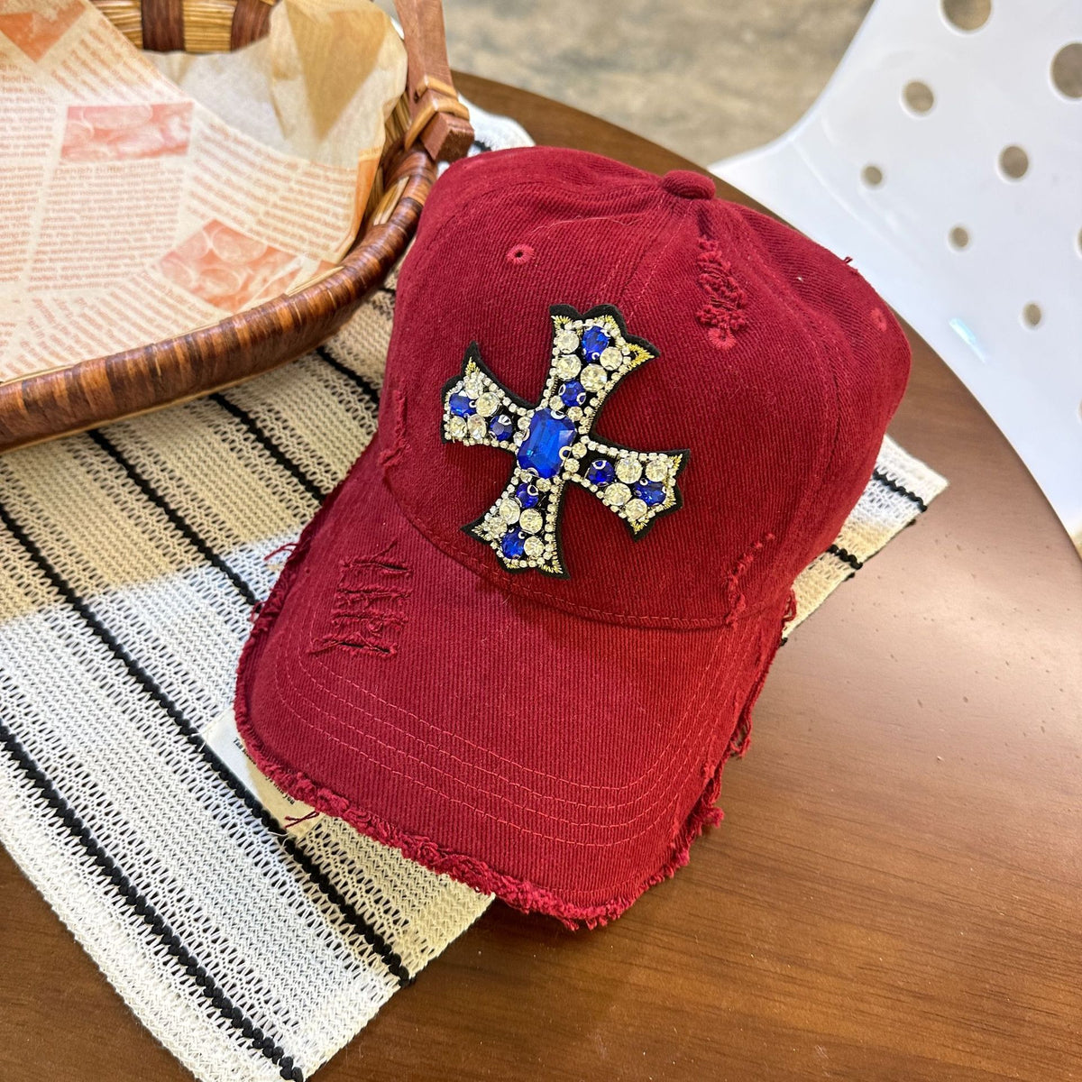 Rhinestone Cross Distressed Baseball Cap Streetwear Multi‑Style