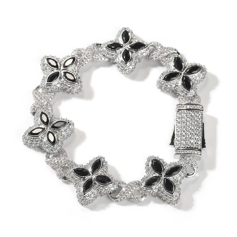 Iced Out Four Leaf Clover 5A Color Zircon Hip Hop Bracelet For