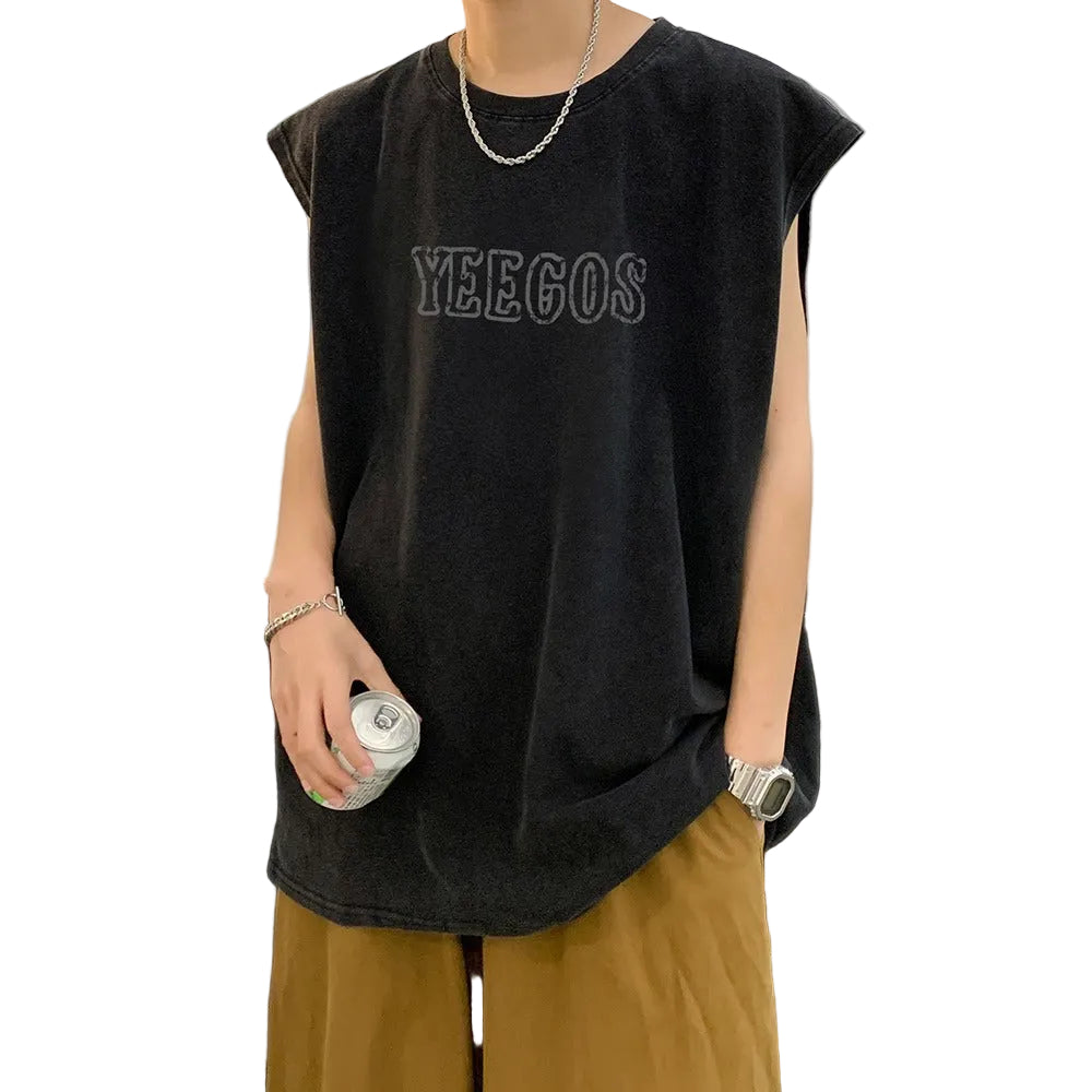 Vintage Washed Graphic Tank Mens Loose American Hip Hop Sleeveless Tee