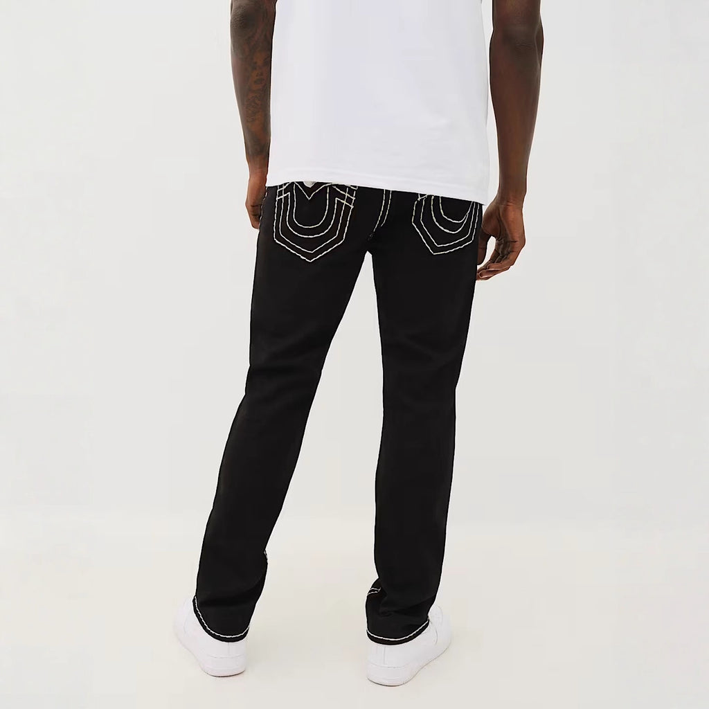 True Religion White Contrast Stitch Horseshoe Straight Jeans Men Y2K