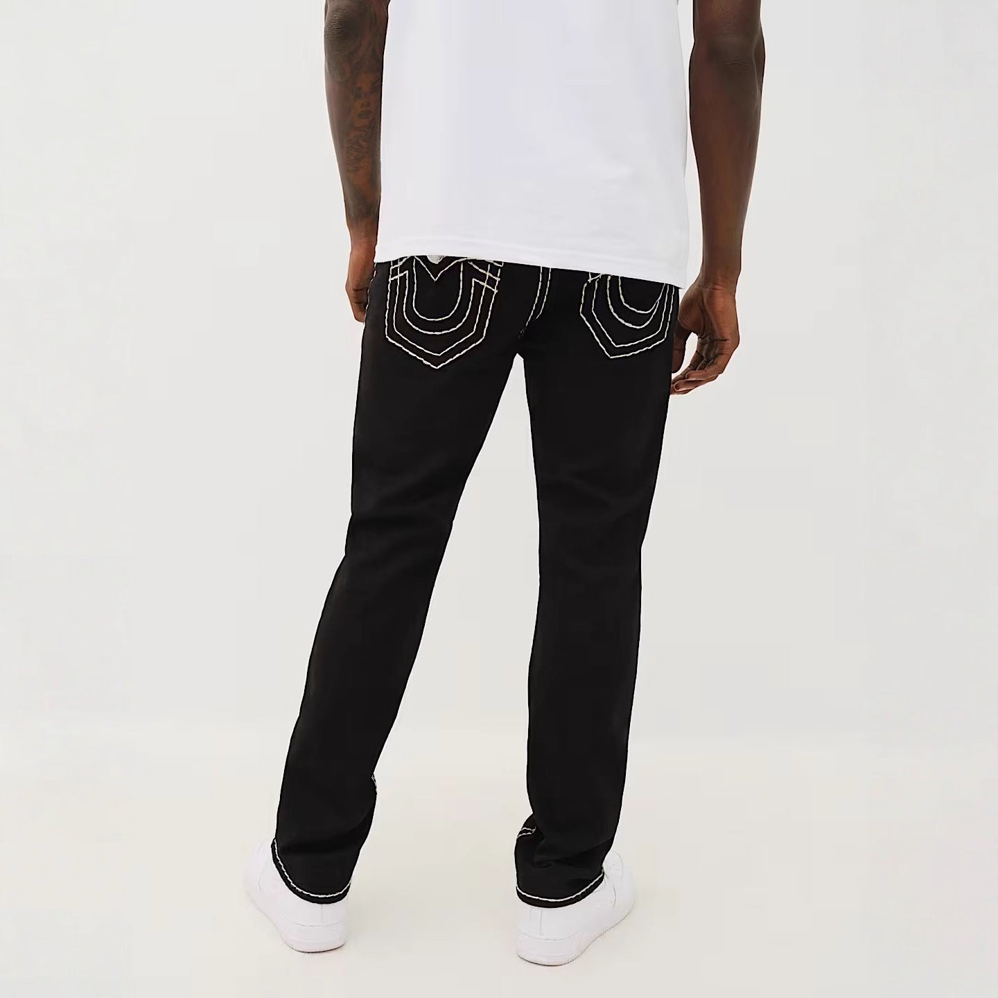 True Religion White Contrast Stitch Horseshoe Straight Jeans Men Y2K