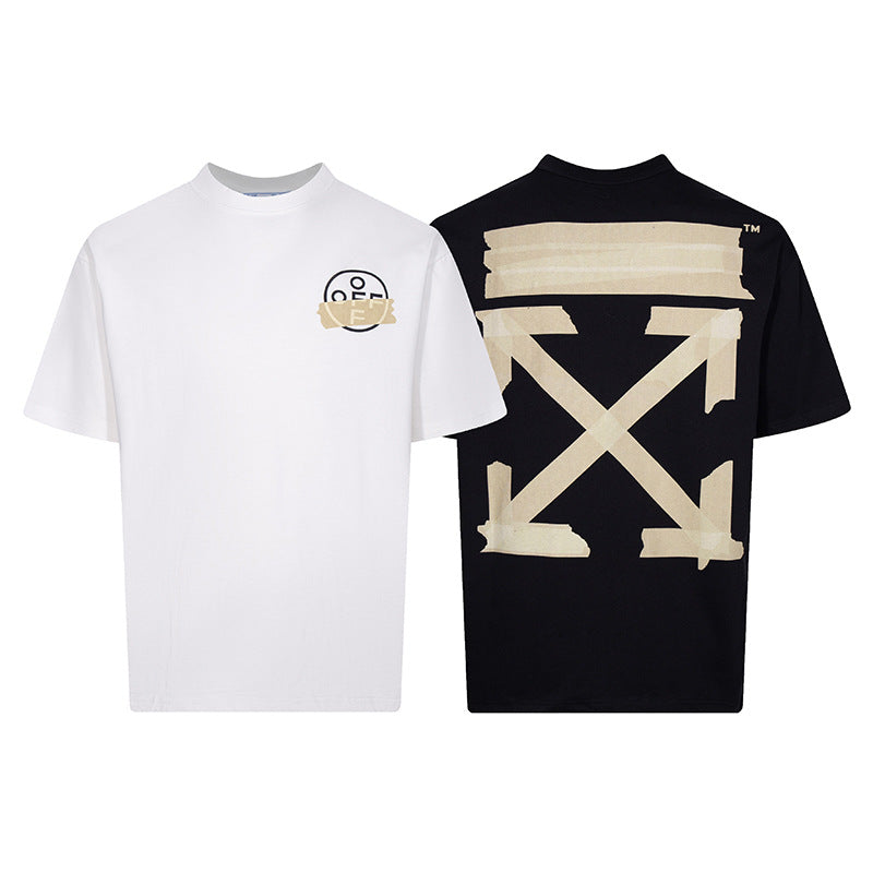 Tape Arrow Graphic Print Streetwear Crew Neck Short Sleeve T Shirt