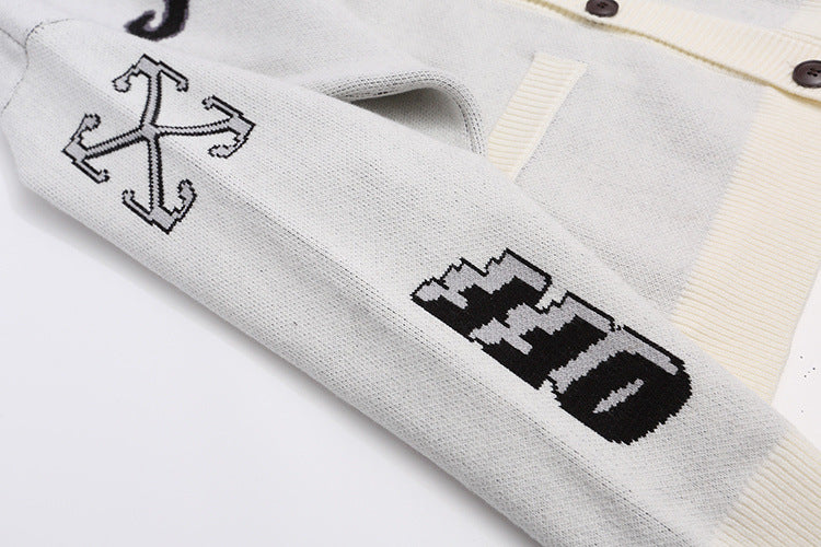 Off-White Moon Letter Pattern Knit Cardigan Sweater Unisex