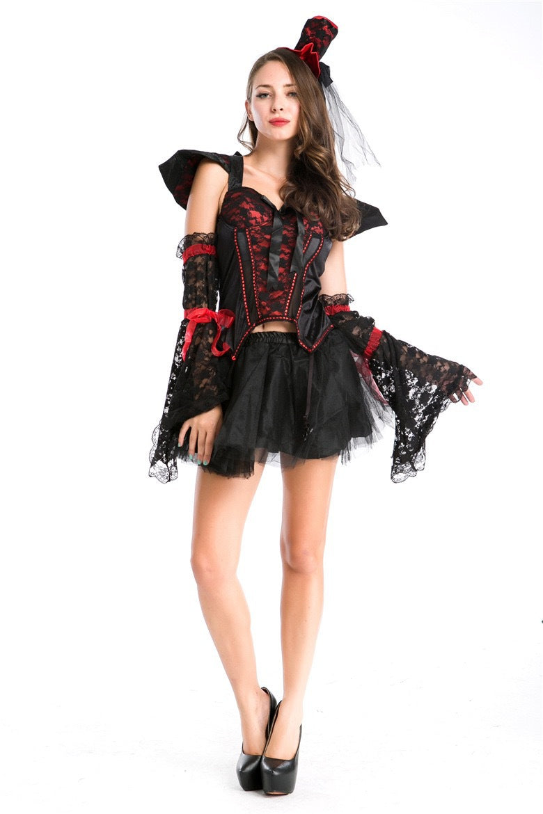 Halloween Women Gothic Vampire Witch Devil Cosplay Costume Party Dress Set