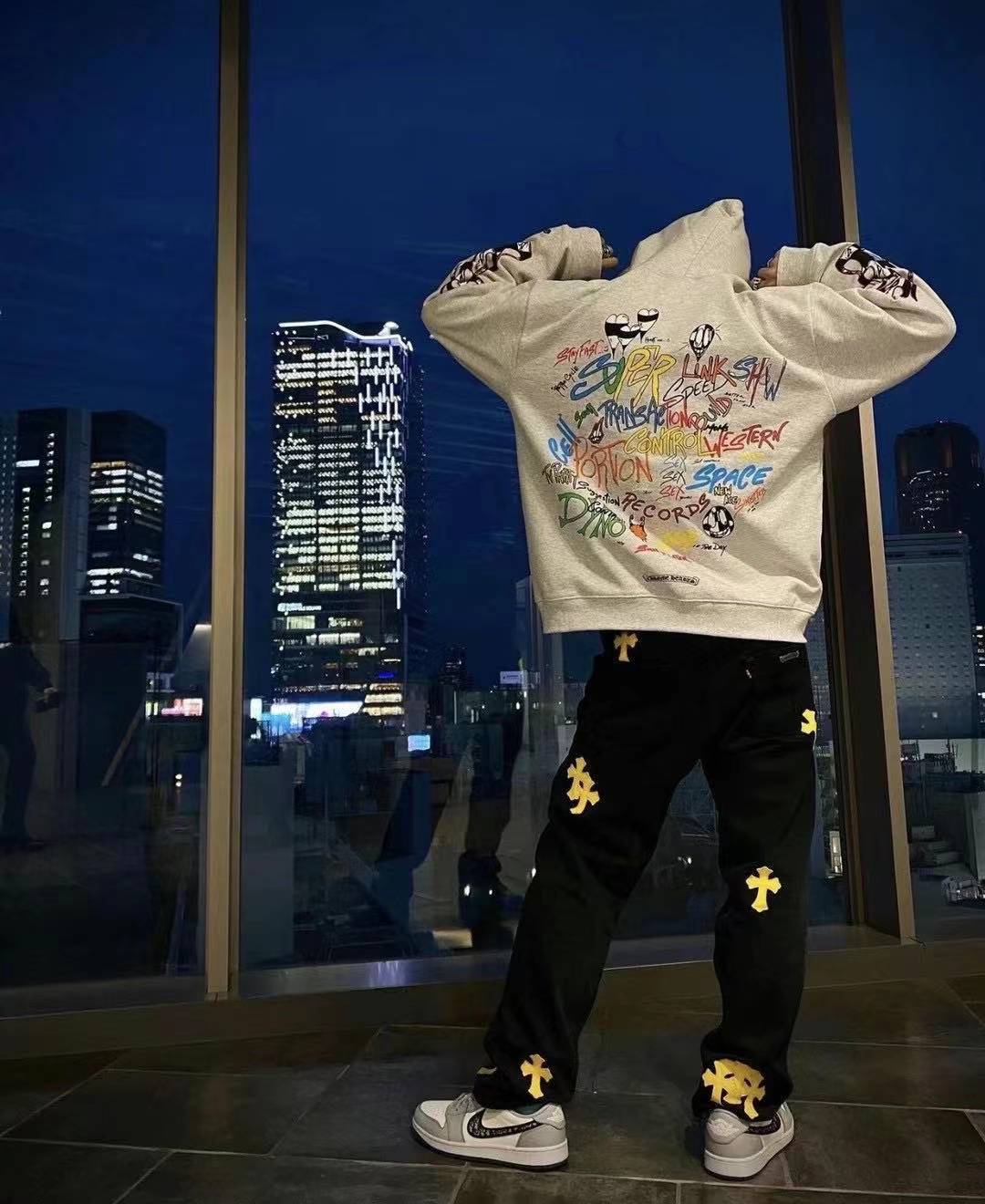 Chrome Hearts Graffiti Flame Sleeve Hoodie Street Cotton Pullover