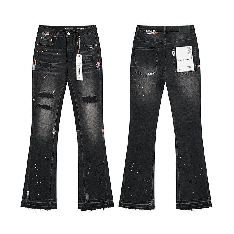 Purple Brand Men Stretch Skinny Ripped Printed Embroidered Denim Jeans
