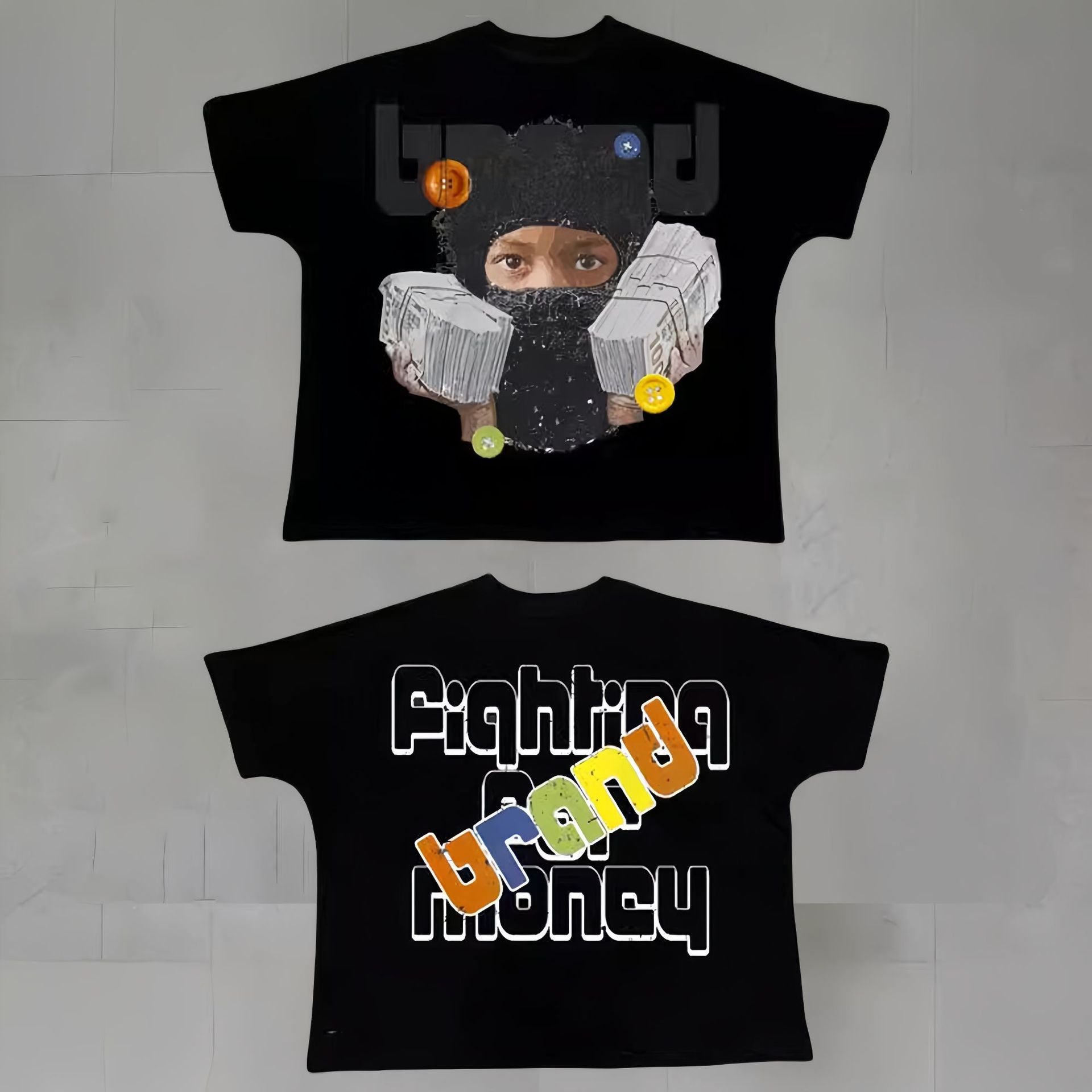 Touch Studios Y2K doppelseitiges Oversize-Vintage-Baumwoll-T-Shirt mit Cartoon-Print