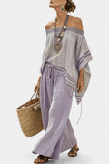 Women European Boho Striped Plus Size Loose Kaftan Beach Vacation Set