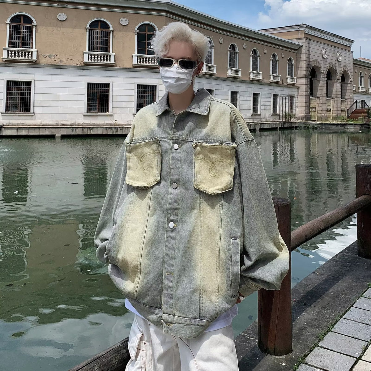 Y2K Vintage Washed Spliced Denim Zip‑Up Jacket Streetwear Unisex