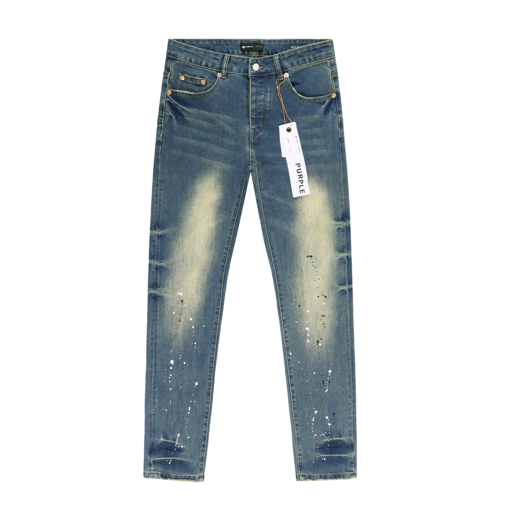Purple Brand Splash Paint Distressed Skinny Denim Jeans Unisex