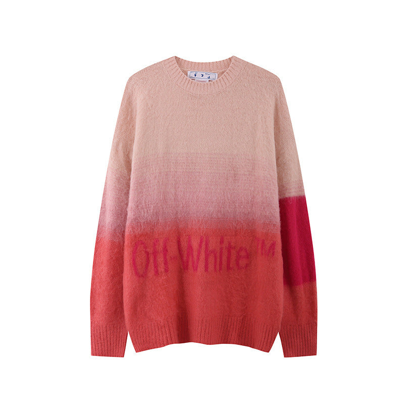 Off-White Arrow Mohair Sweater Gradient Fluffy Knit Pullover & Hoodie