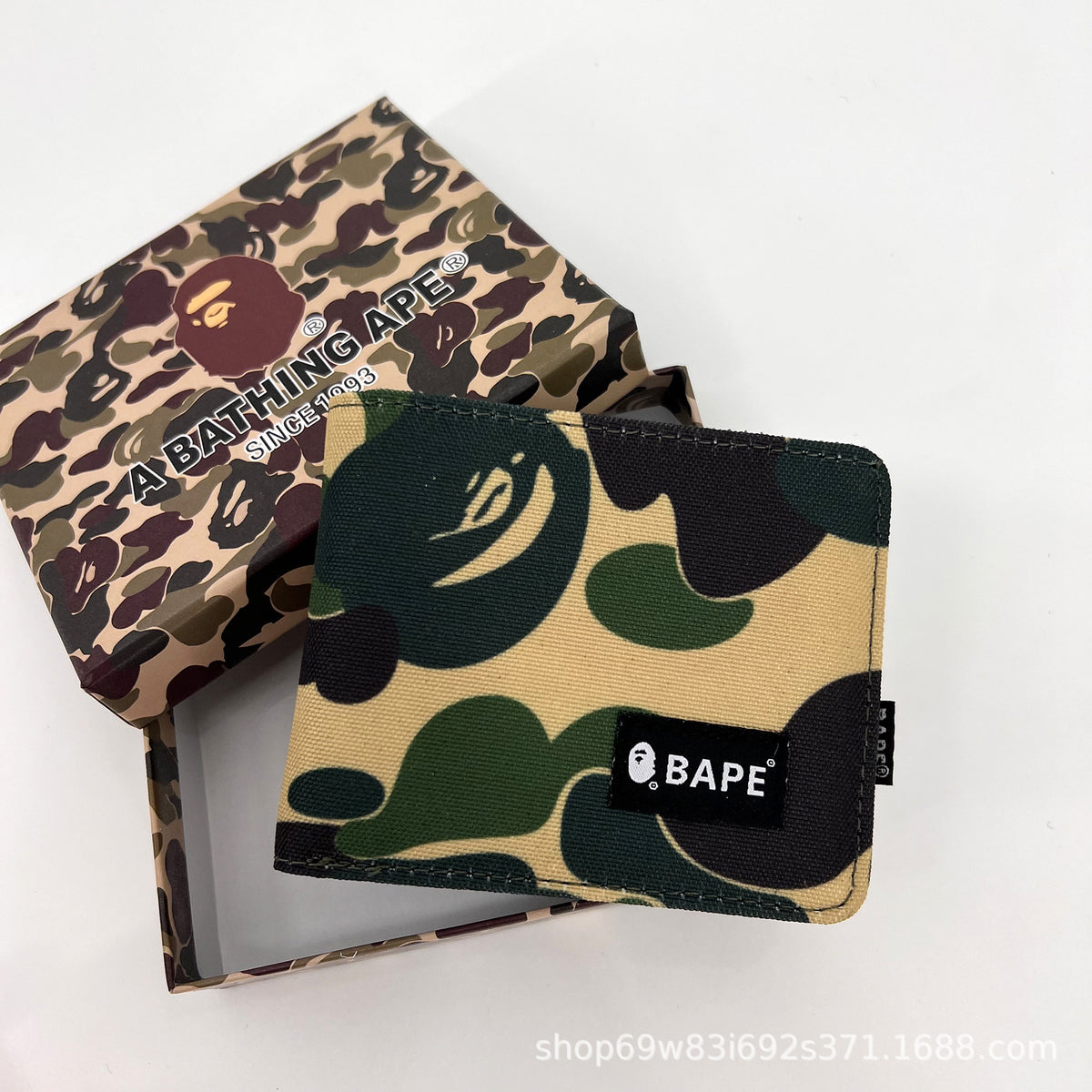 BAPE Camo Ape Head Bifold Wallet Mini Multi Color Canvas Card Holder
