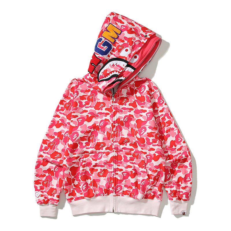 BAPE Shark Camo Print Full Zip Streetwear Hoodie Unisex