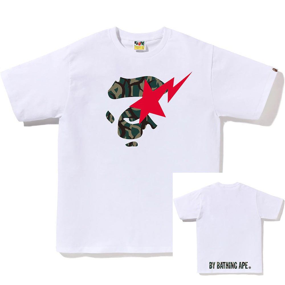BAPE Shark Ape Head Camo Print Crew Neck Short Sleeve T‑Shirt Unisex