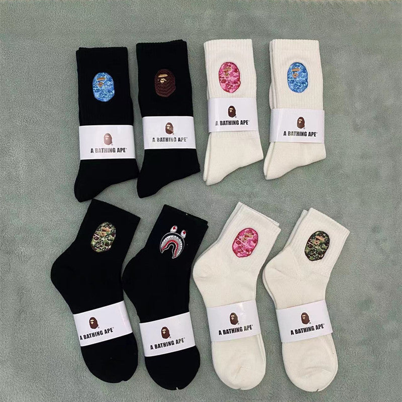 BAPE Ape Head Shark Embroidered Ribbed Crew Socks