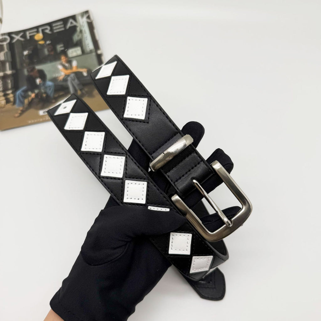 Stussy Black White Checkerboard Leather Belt Streetwear Unisex