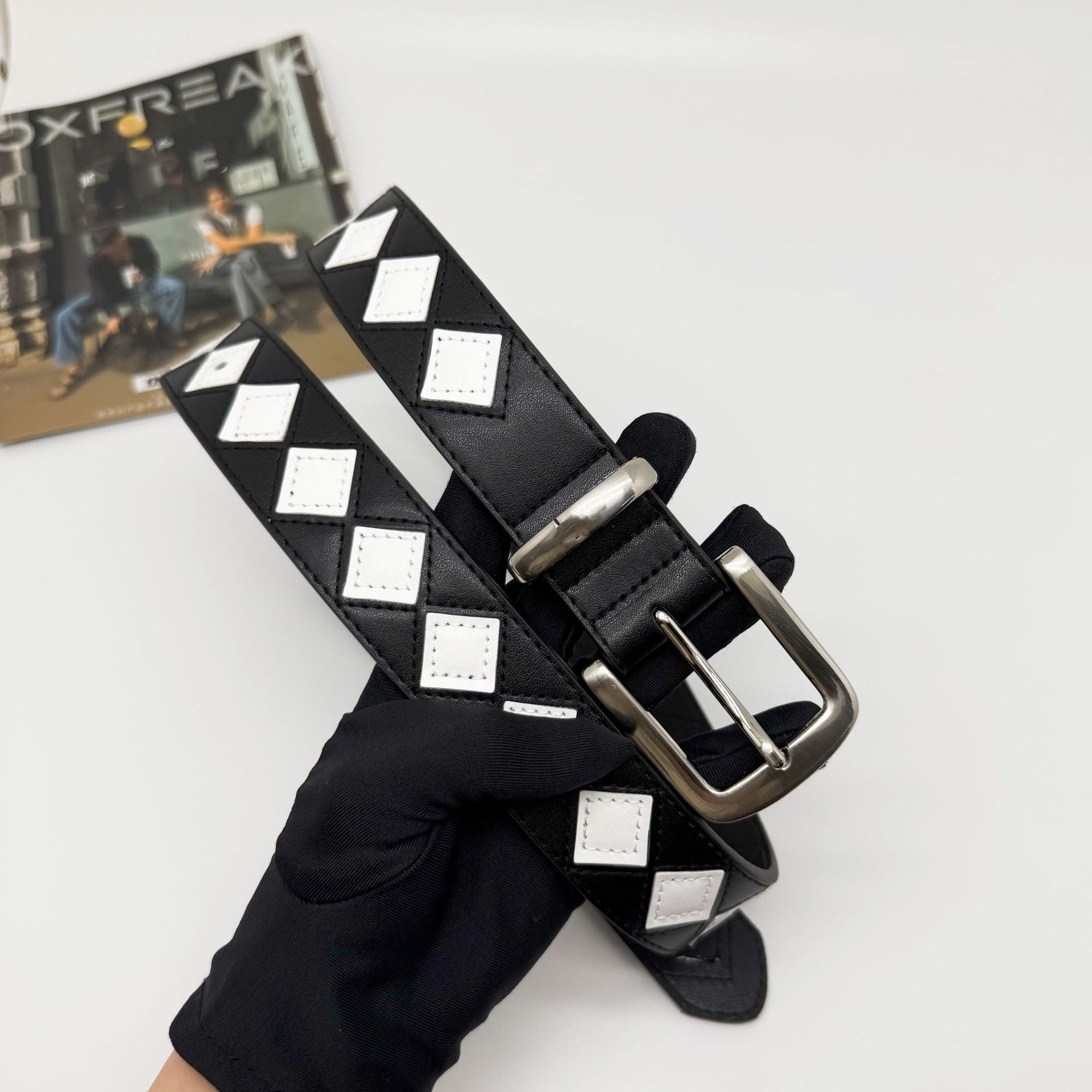 Stussy Black White Checkerboard Leather Belt Streetwear Unisex