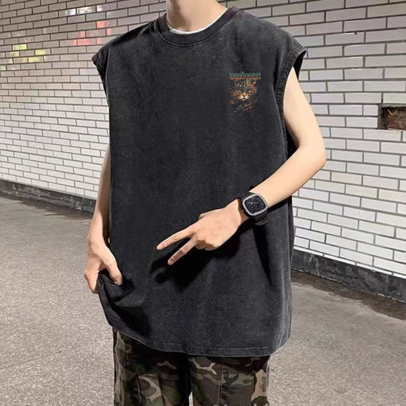 Vintage Washed Graphic Tank Top Mens Loose Hip Hop Sleeveless Vest