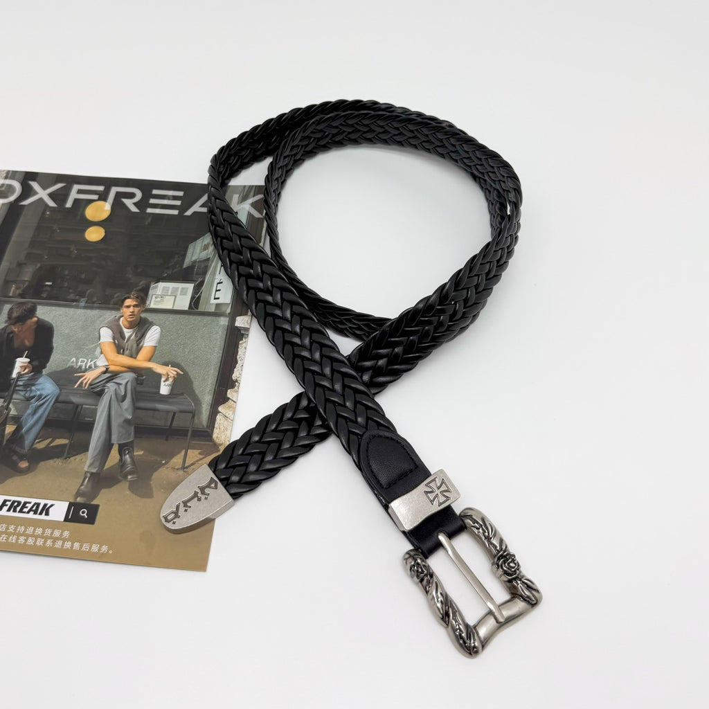 ERD Punk Rose Buckle Hand Woven Narrow Belt Streetwear Unisex