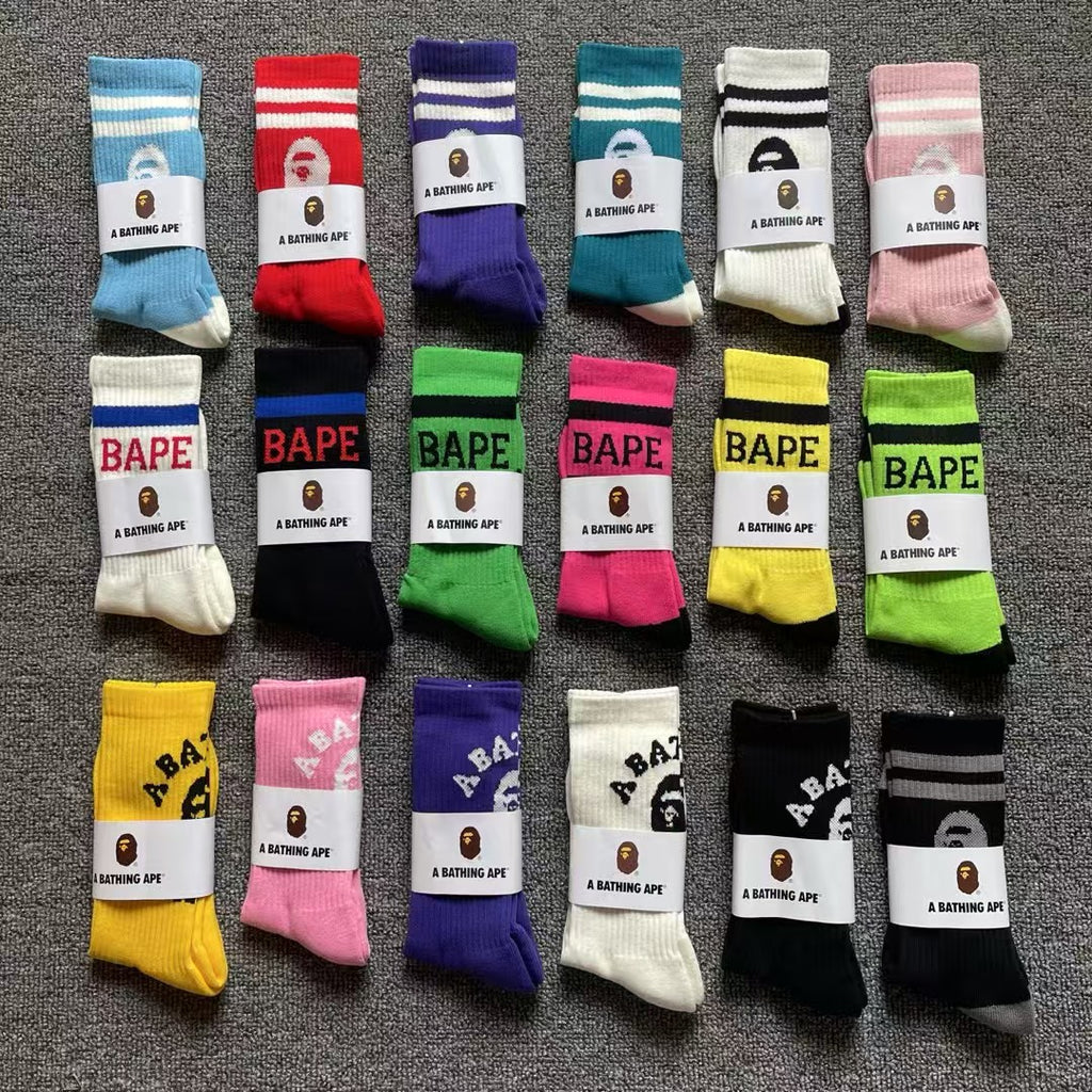 BAPE Ape Head Ribbed Crew Socks Multi Graphic Prints
