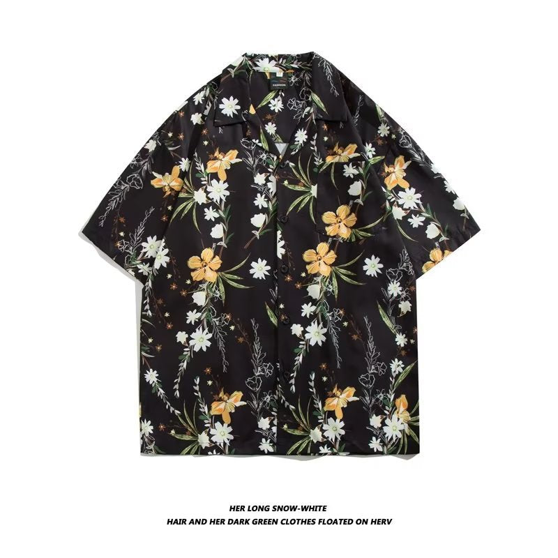 Unisex Vintage Camp Collar Tropical Floral Loose Beach Vacation Shirt 1301-1341