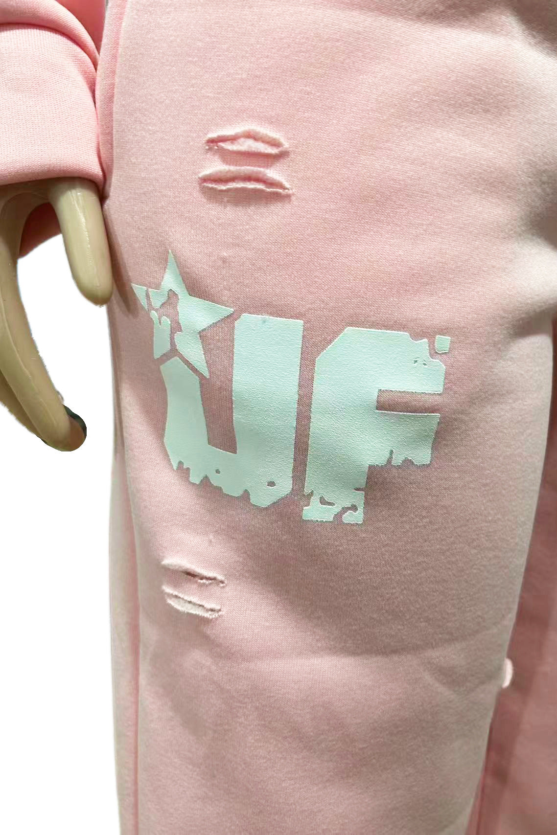UnfairLives UF Distressed Zip Up Hoodie Sweatpants 2 Piece Tracksuit Women