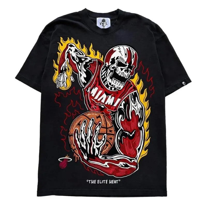 Vintage NBA Team Skelett Grafik Unisex Oversized Streetwear Baumwoll T-Shirt