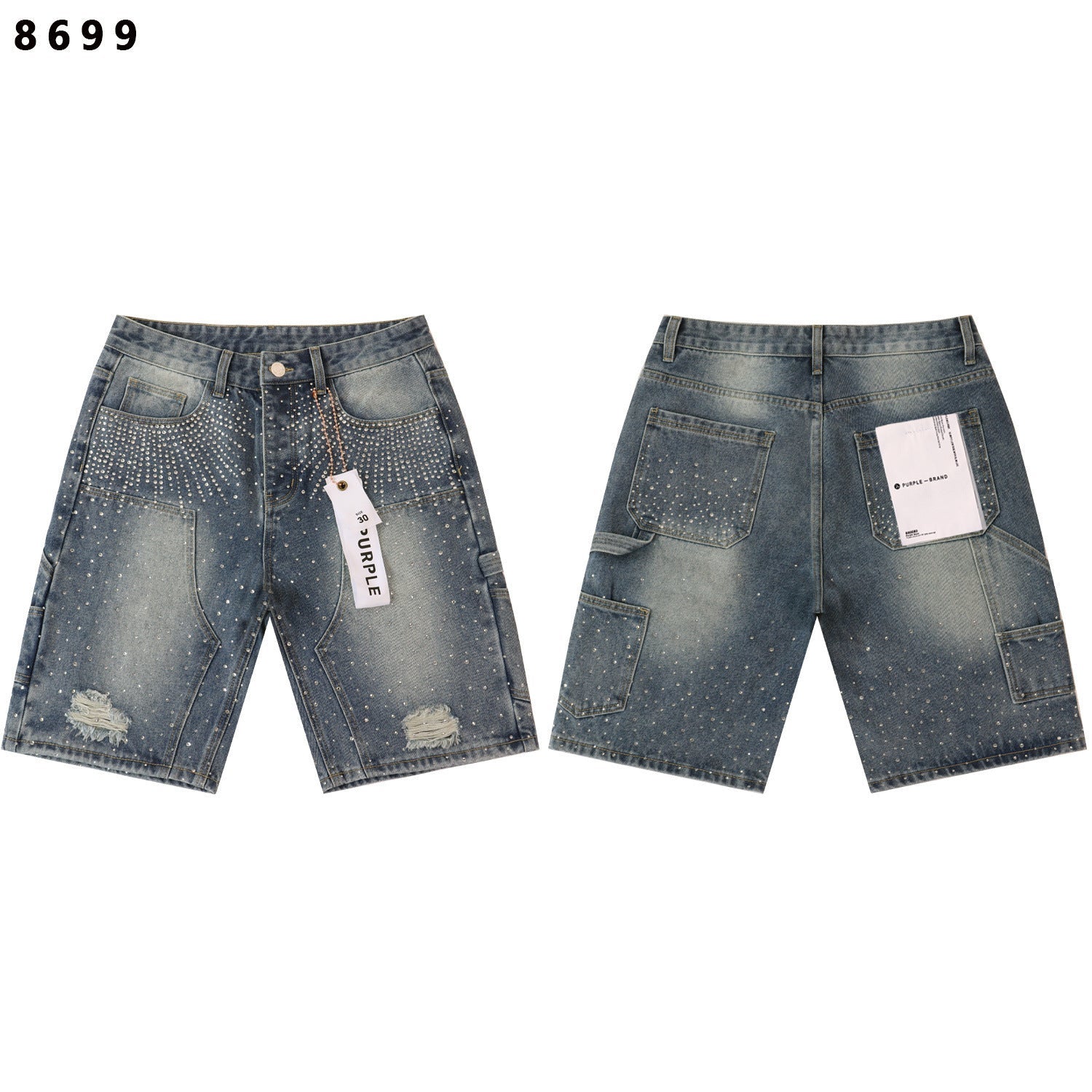 Purple Brand Rhinestone Loose Casual Denim Shorts