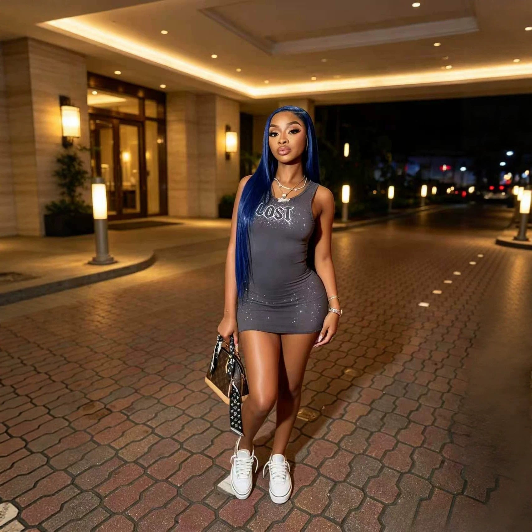 Lost Intricacy Rhinestone Sleeveless Tank Bodycon Mini Dress Women