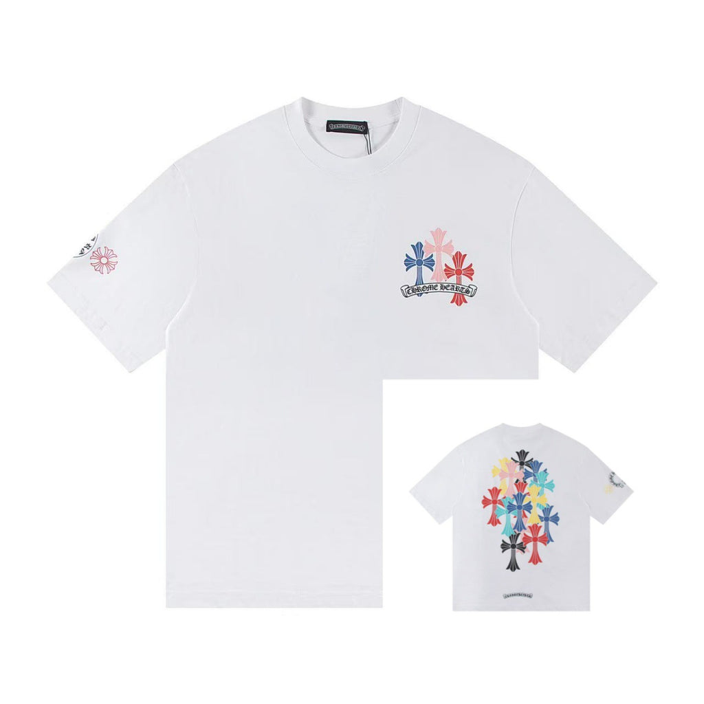 Chrome Hearts Color Sanskrit Cross Horseshoe Print Short Tee Unisex